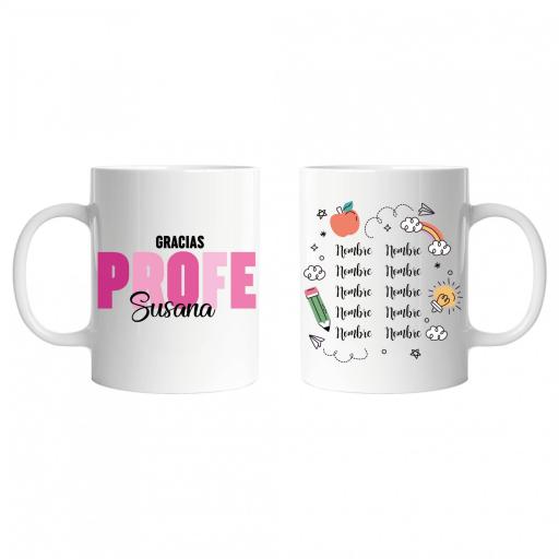 Taza Personalizada Profe con Nombre Letras de Colores Rosa [0]