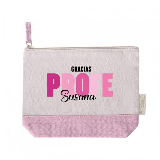 Neceser Personalizado Profe con Nombre Letras de Colores Rosa