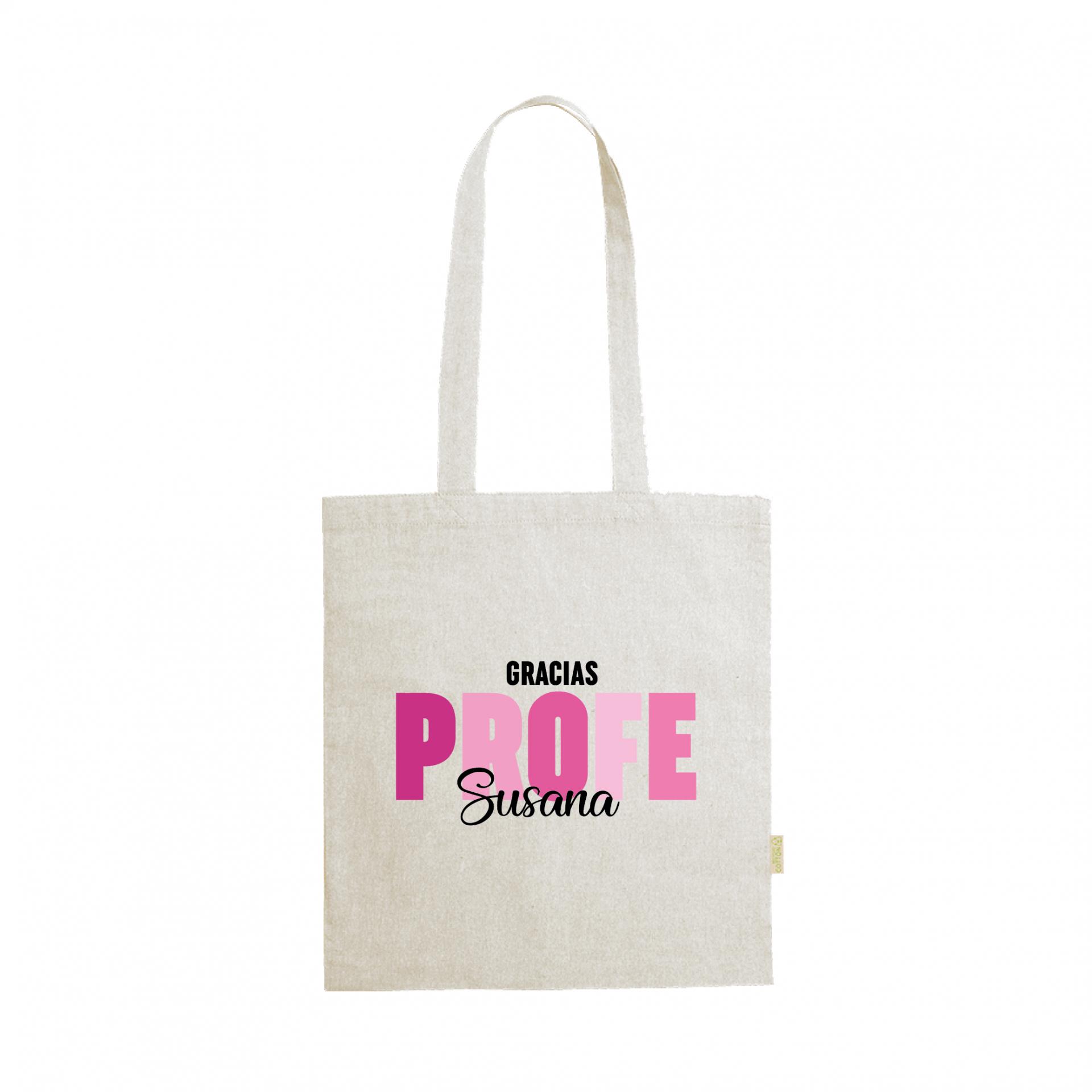 Bolso Personalizado Profe con Nombre Letras de Colores Rosa
