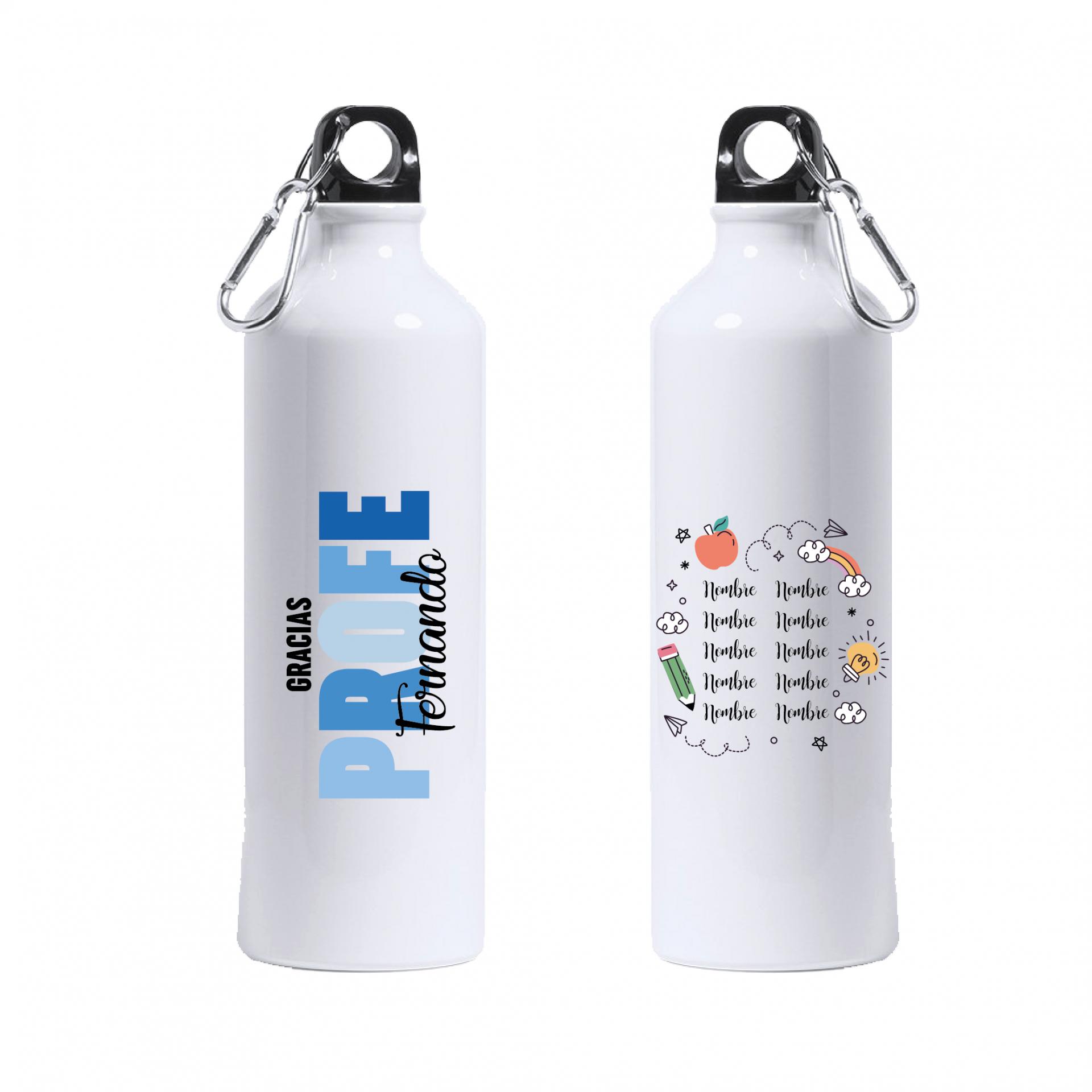 Botella Personalizada Profe con Nombre Letras de Colores Azul