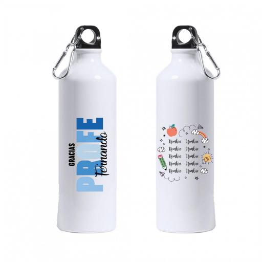 Botella Personalizada Profe con Nombre Letras de Colores Azul