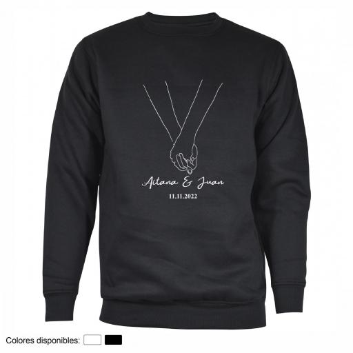 Sudadera Dibujo Manos Cogidas San Valentín con Nombre y Fecha [1]