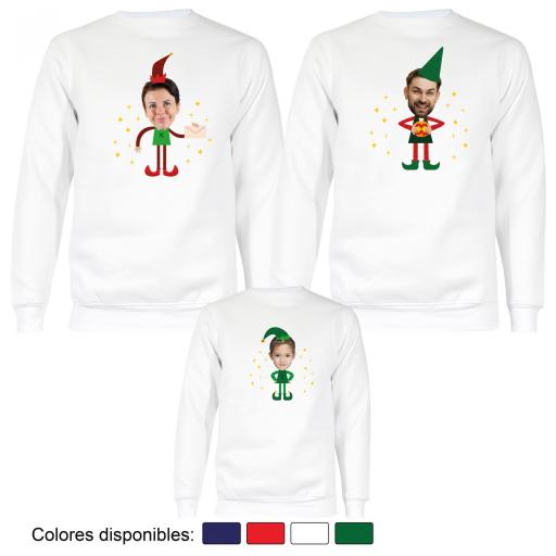 3 Sudaderas Navidad Cuerpo de Elfo con Cara Real