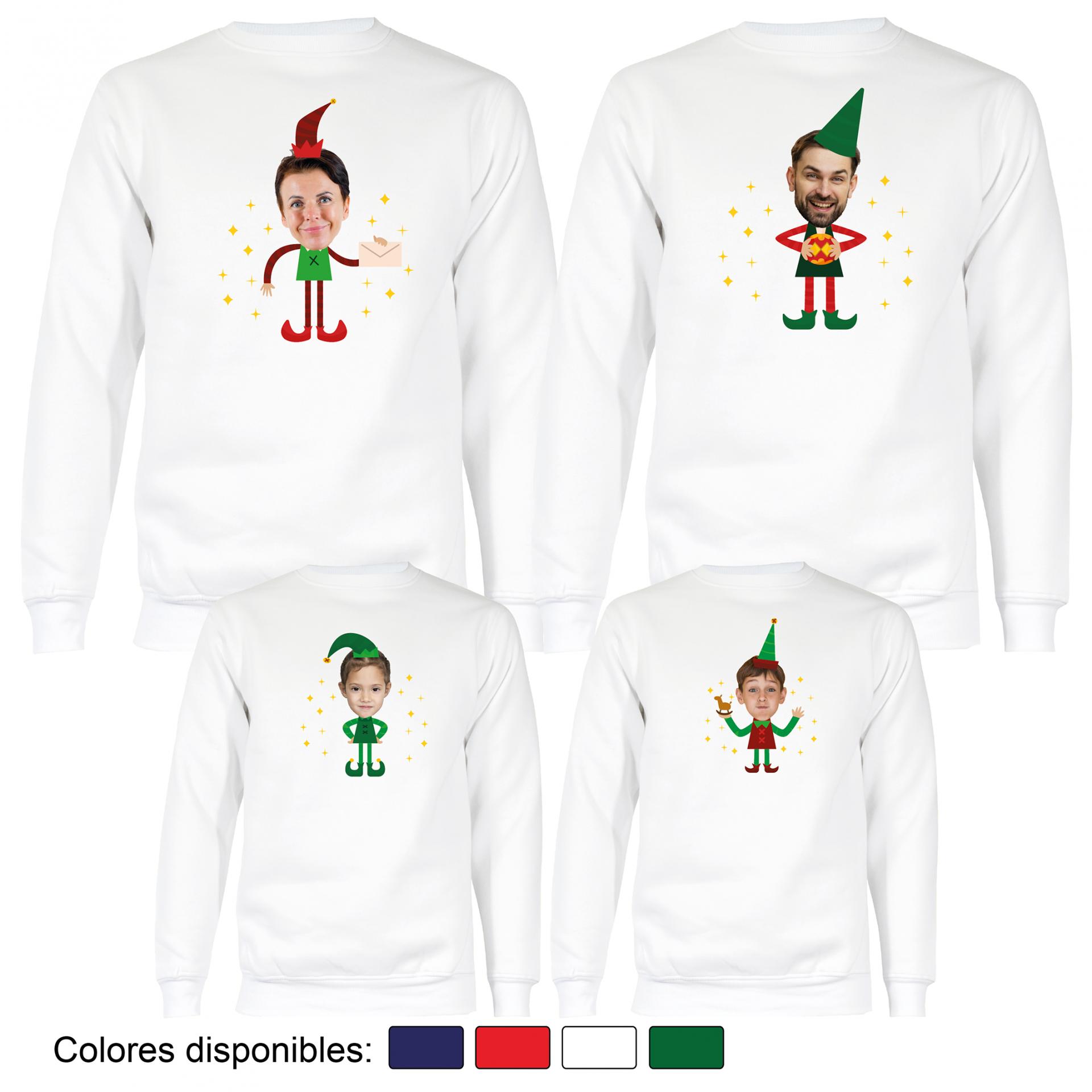 4 Sudaderas Navidad Cuerpo de Elfo con Cara Real