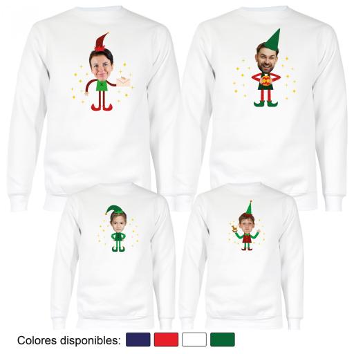 4 Sudaderas Navidad Cuerpo de Elfo con Cara Real