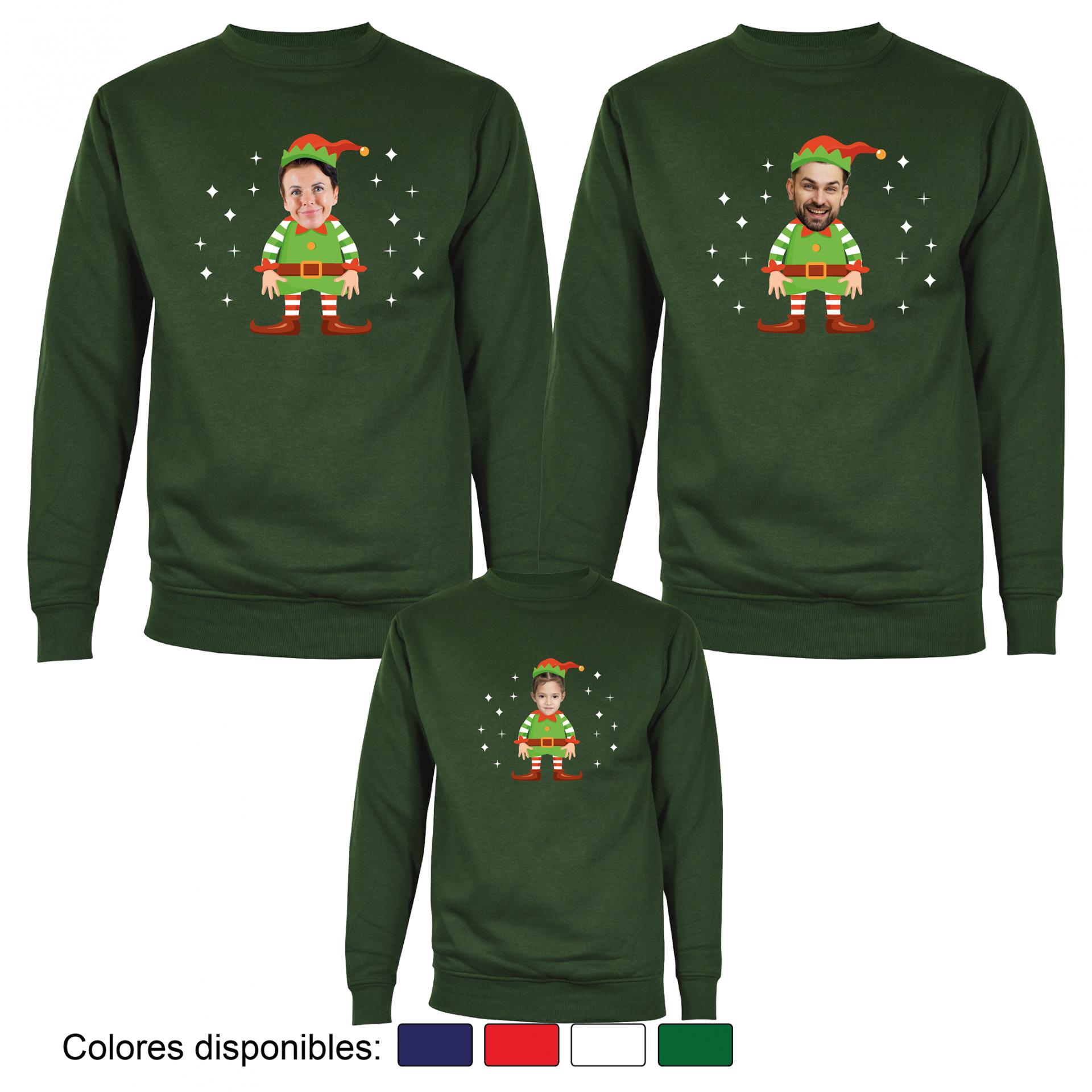 3 Sudaderas Navidad Cuerpo de Elfo con Cara Real