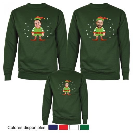3 Sudaderas Navidad Cuerpo de Elfo con Cara Real