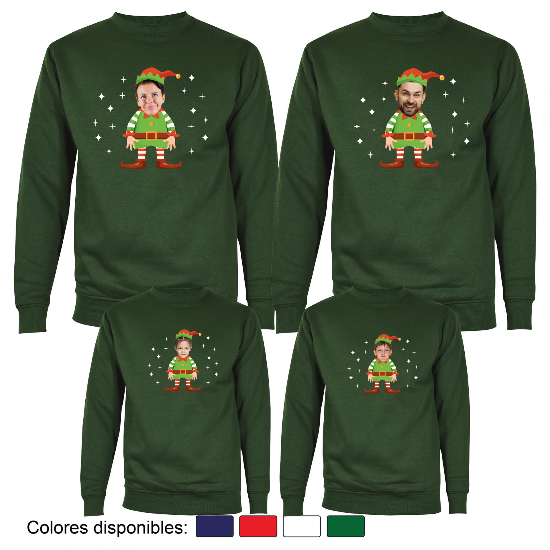 4 Sudaderas Navidad Cuerpo de Elfo con Cara Real