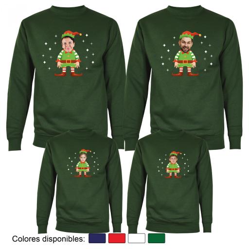 4 Sudaderas Navidad Cuerpo de Elfo con Cara Real