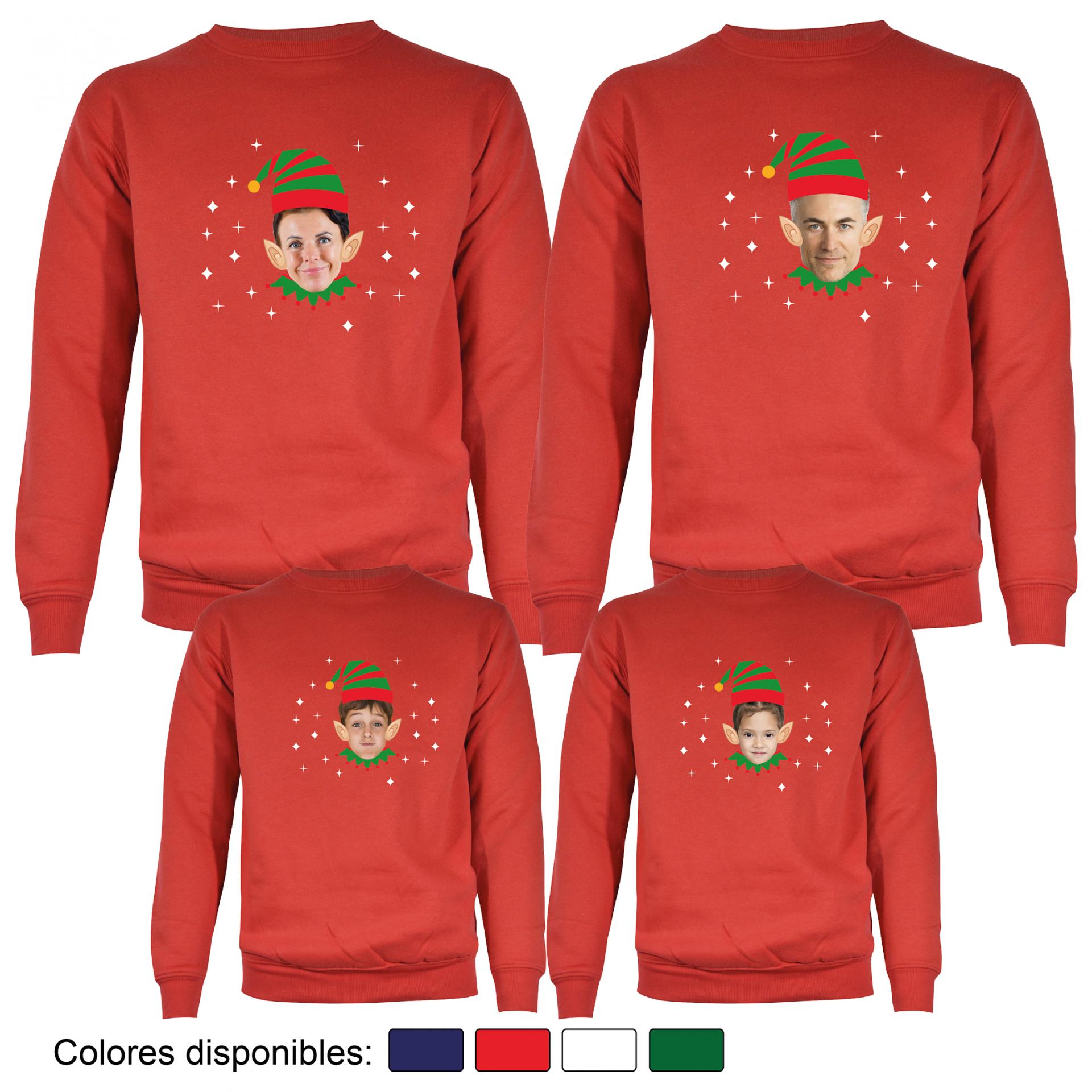 4 Sudaderas Navidad Elfo con Cara Real