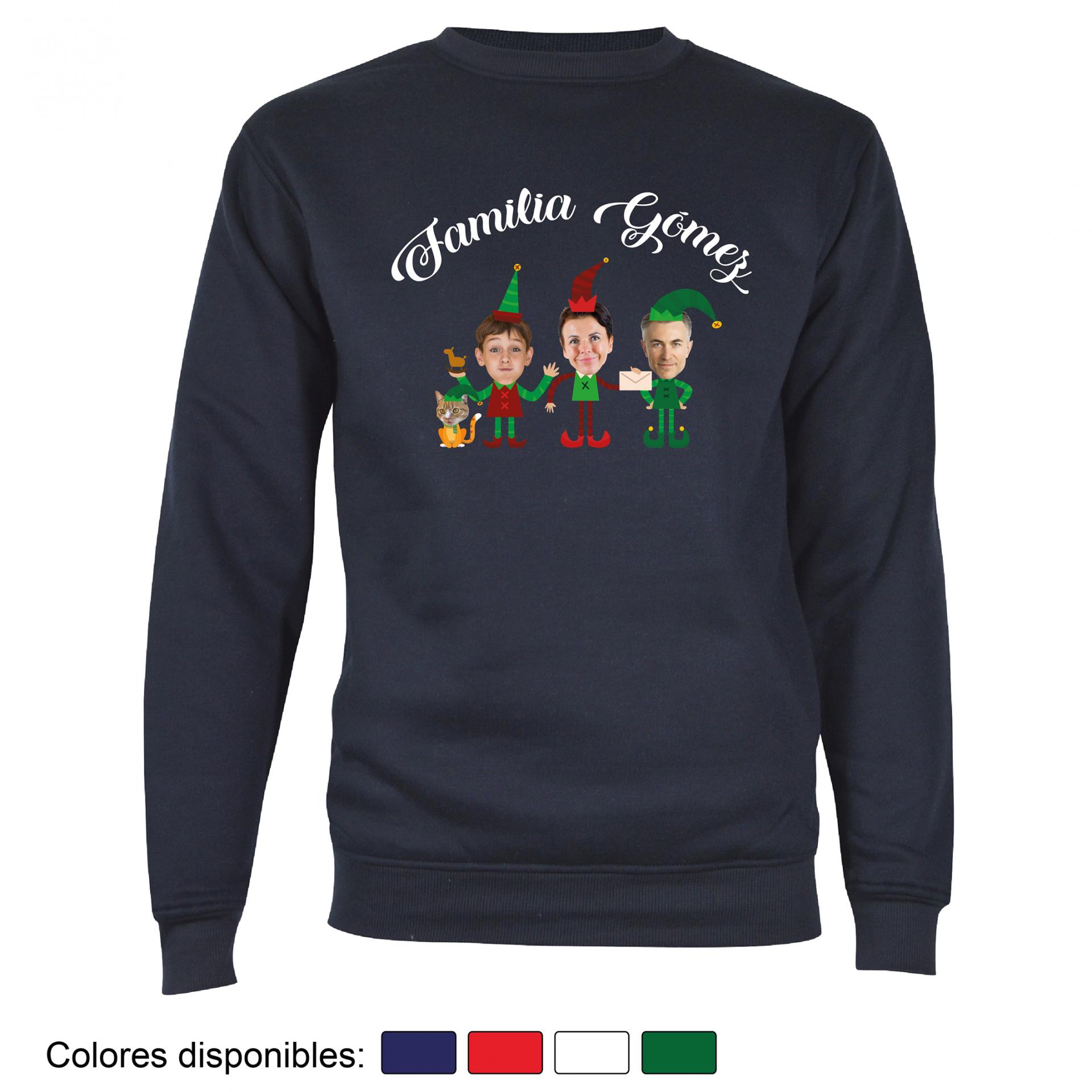 1 Sudadera Navidad Familia de Elfos con Cara Real