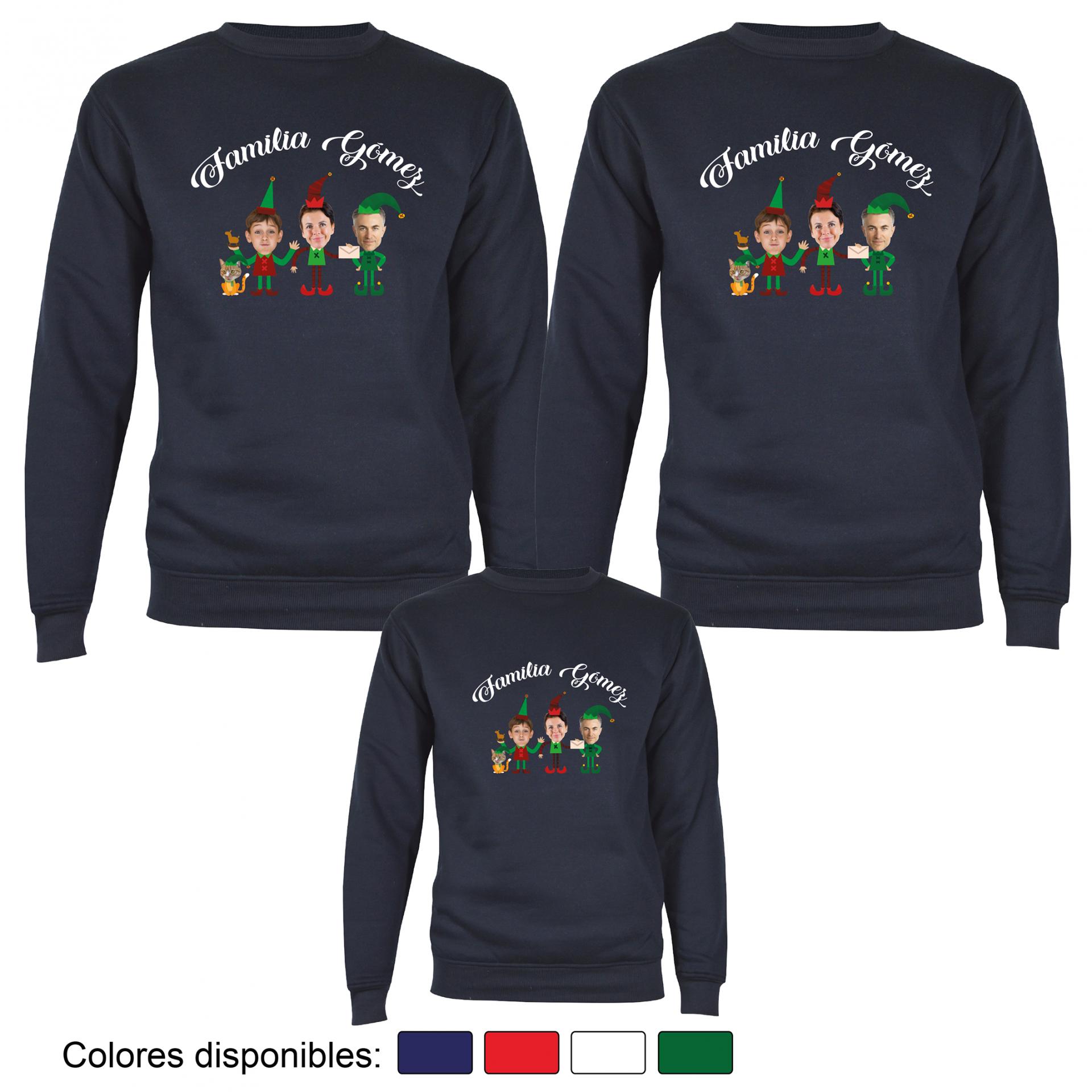 3 Sudaderas Navidad Familia de Elfos con Cara Real