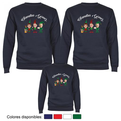 3 Sudaderas Navidad Navidad Familia de Elfos con Cara Real