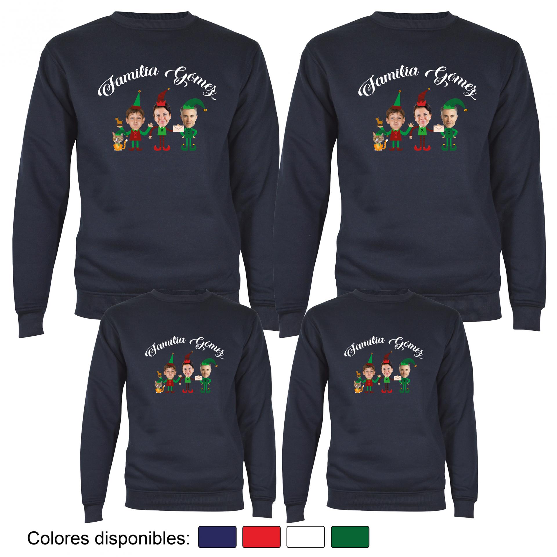 4 Sudaderas Navidad Familia de Elfos con Cara Real