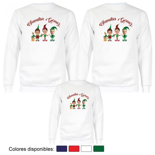 3 Sudaderas Navidad Familia de Elfos con Cara Real [3]
