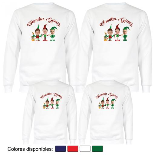 4 Sudaderas Navidad Familia de Elfos con Cara Real [3]