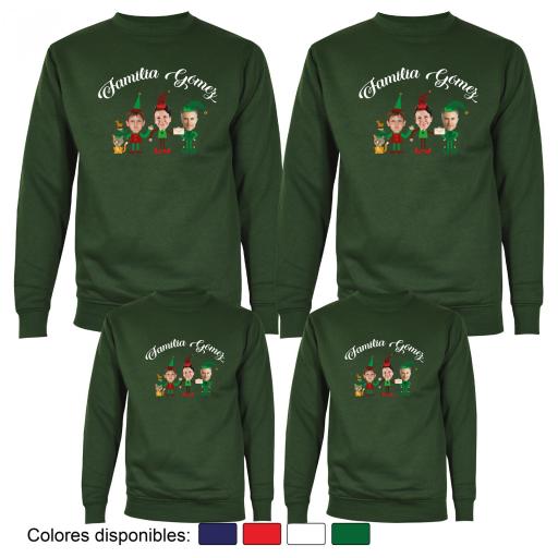 4 Sudaderas Navidad Familia de Elfos con Cara Real [1]
