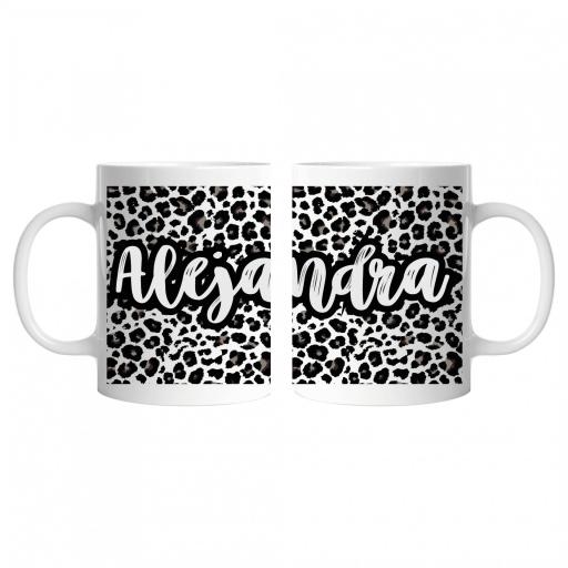 Taza personalizada estampado leopardo con nombre