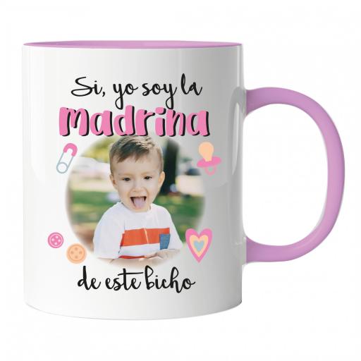 Taza personalizada yo soy la madrina de este bicho Mod Rosa