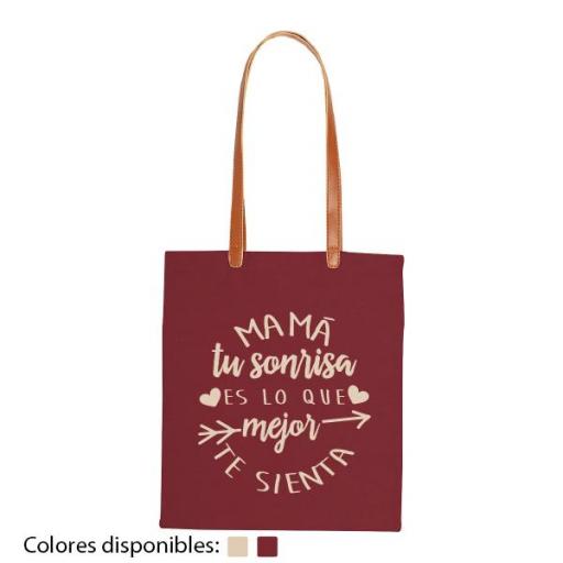Bolso Algodón asa de piel Mamá Tu Sonrisa es lo que Mejor te Sienta [1]
