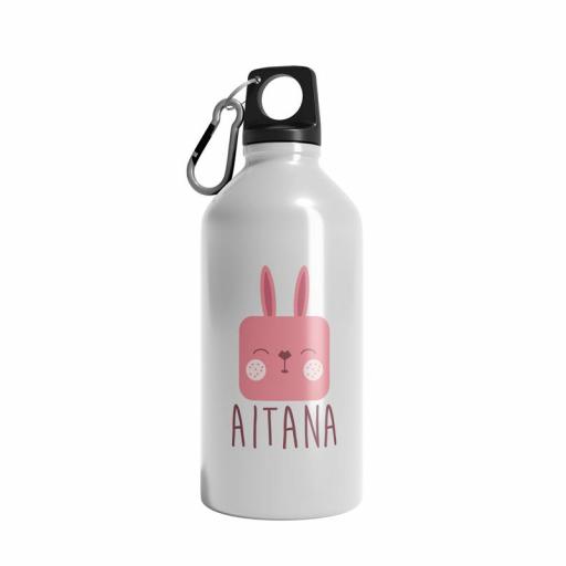 Botella agua personalizada Nombre y Conejo