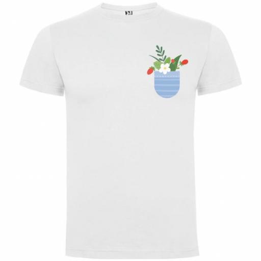 Camiseta con dibujo de bolsillo azul con flores