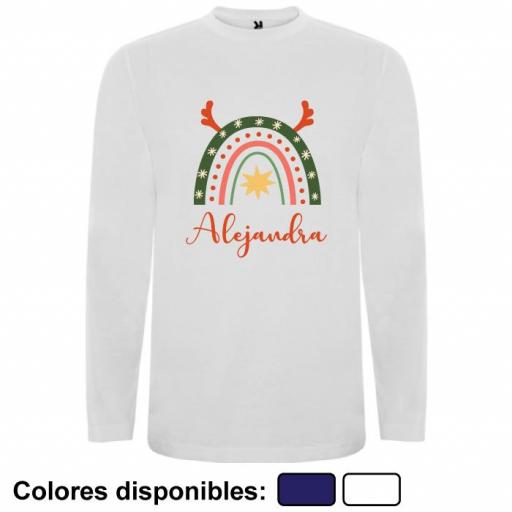 Camiseta Navidad Arcoiris Reno con Nombre