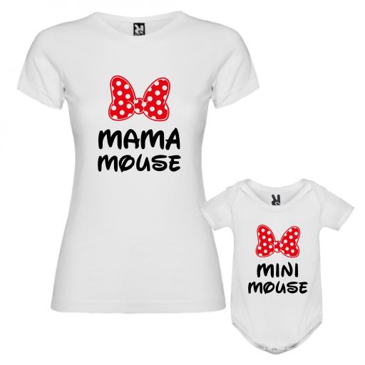 Camiseta Mamá Mouse + Body Mini Mouse con lazo