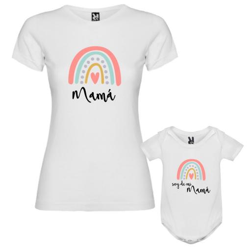Camiseta Madre + Body Arcoiris con nombres