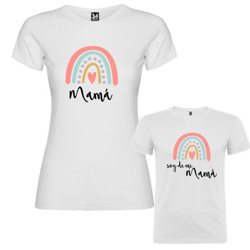 2 Camisetas Madre e Hij@ Arcoiris con Nombres