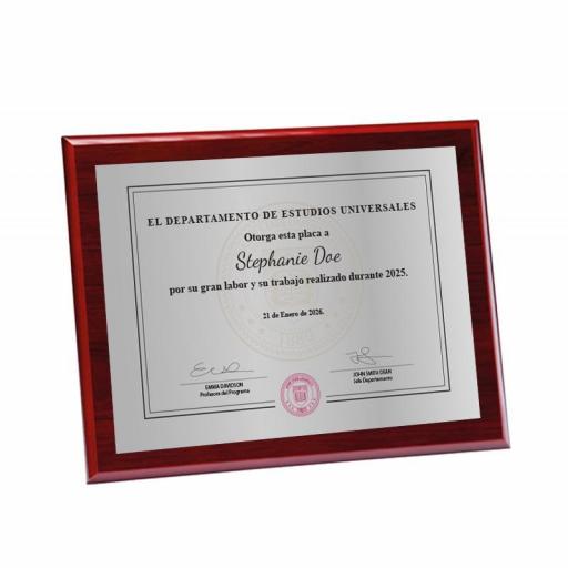Placa Conmemorativa de Madera con Chapa Personalizable