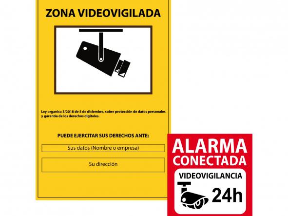 Cartel PVC cámaras de seguridad más vinilo alarma conectada (vinilo para pegar por fuera)