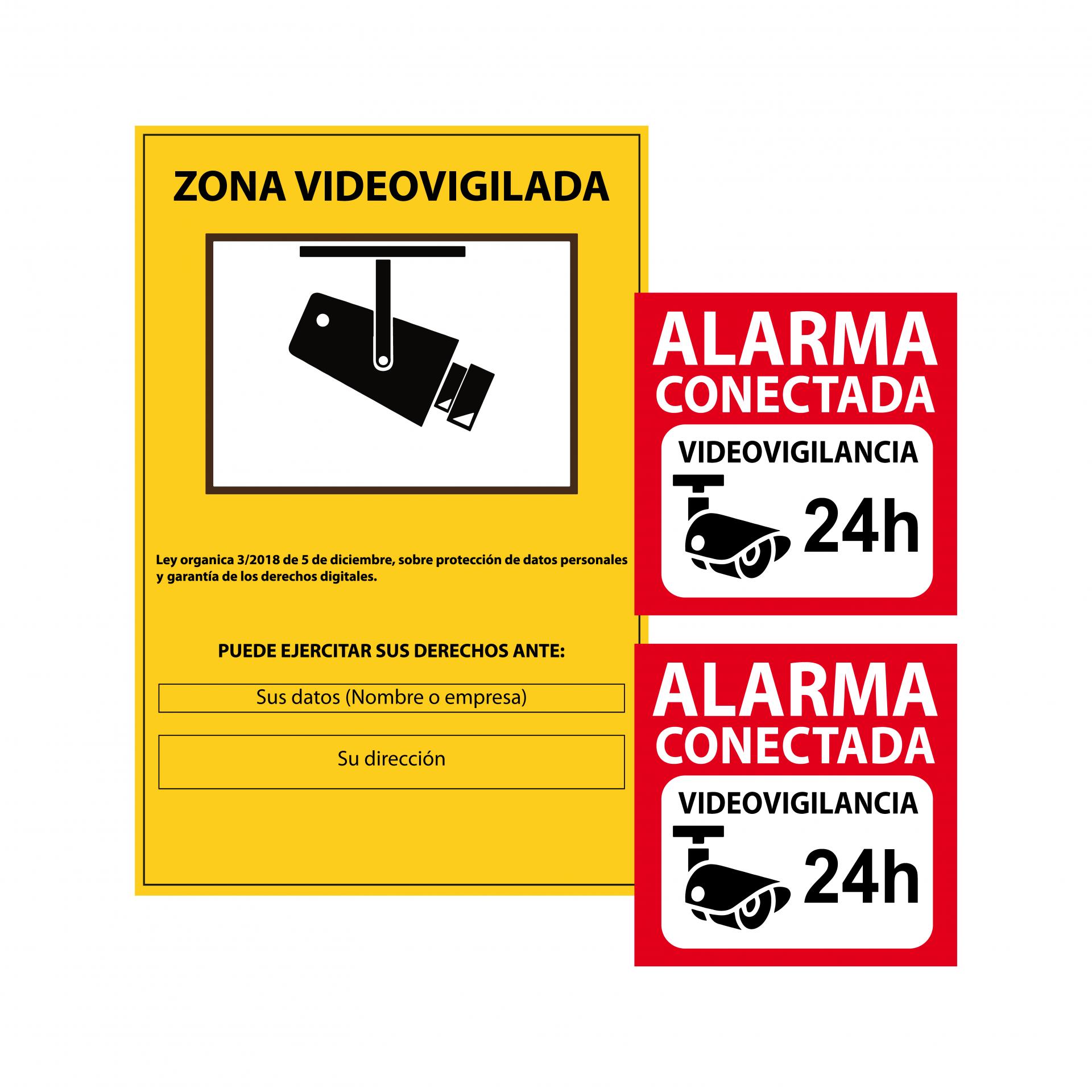 1 Cartel PVC cámaras de seguridad más 2 vinilos alarma conectada (vinilos para pegar por dentro)