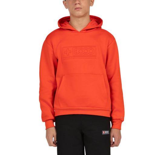 +8000 INDIRA Naranja – Sudadera Niño Trekking con Capucha, Interior Perchado y Logo 3D
