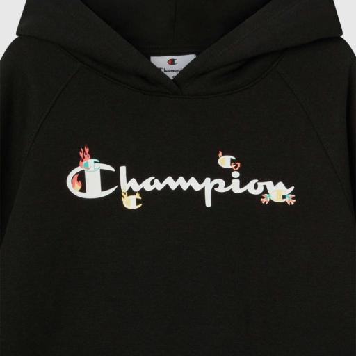 CHAMPION Sudadera Algodón Con Capucha Gráfica Niña. 405218 negro. [3]