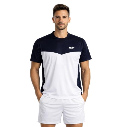 Camiseta Pádel Hombre ENEBE MAGNETO Blanco/Azul Marino – Técnica Transpirable 100% Poliéster
