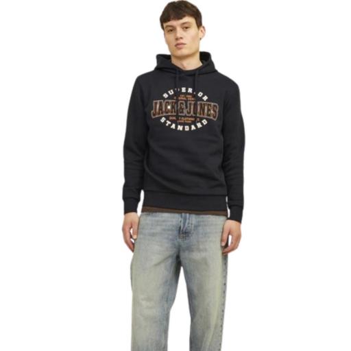 SUDADERA CON CAPUCHA HOMBRE JACK&JONES JJELOGO. Black 12255617 [1]