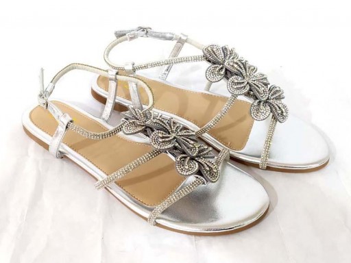 Sandalia plana flores plata [0]