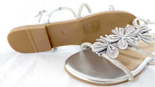 Sandalia plana flores plata [3]