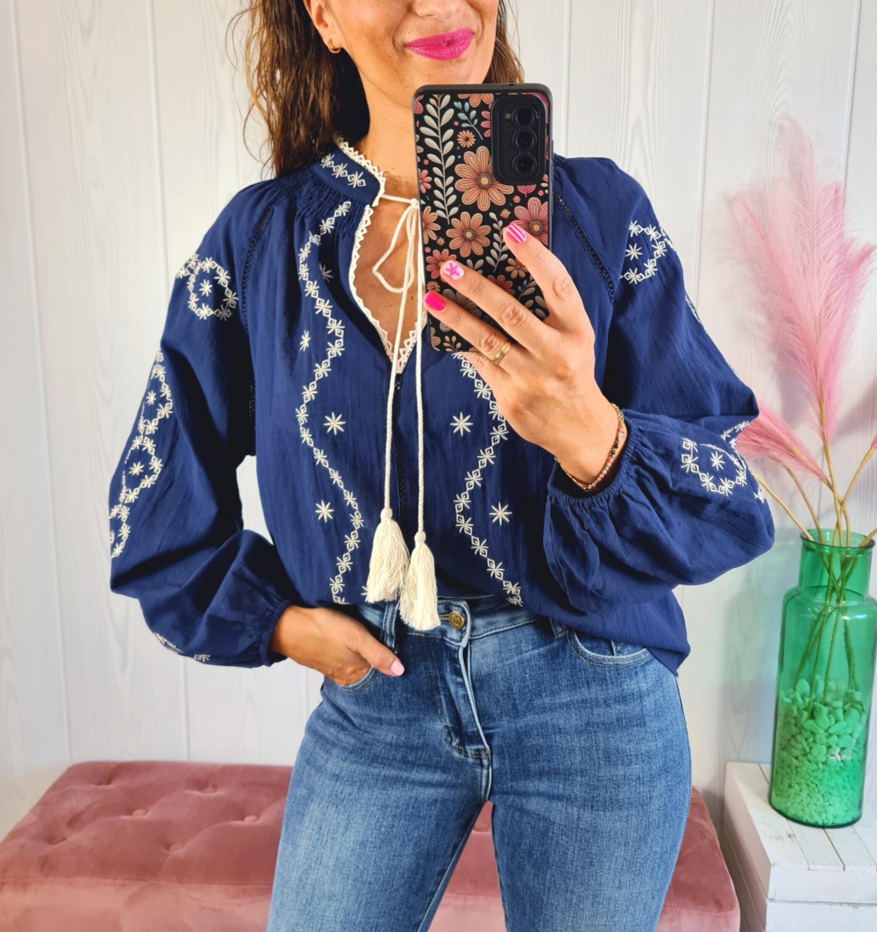 Blusa Azul Bordados