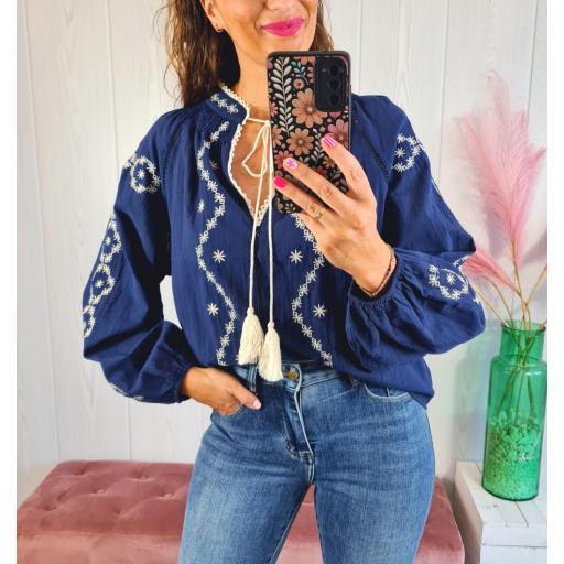 Blusa Azul Bordados [0]