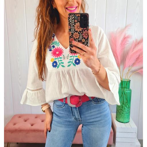 Blusa Blanca Flores [0]