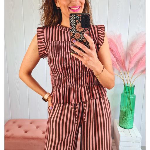 Blusa Engomada Rayas Choco-Rosa [0]