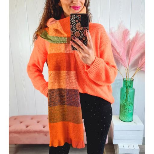 Bufanda Cuadros Naranja