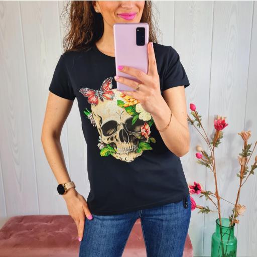 Camiseta Negra Calavera Mariposa Roja [1]