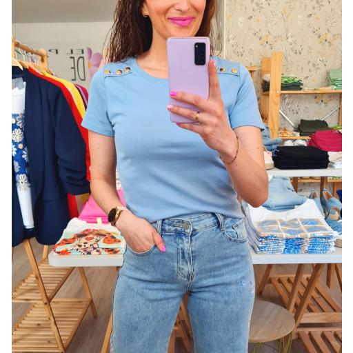 Camiseta Azul Botones