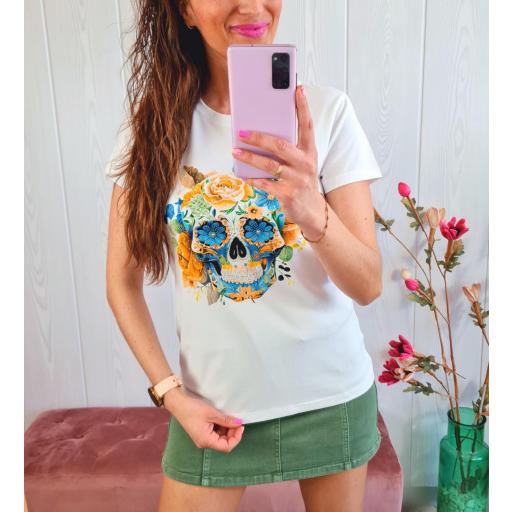 Camiseta Blanca Calavera Flores Amarillas [1]