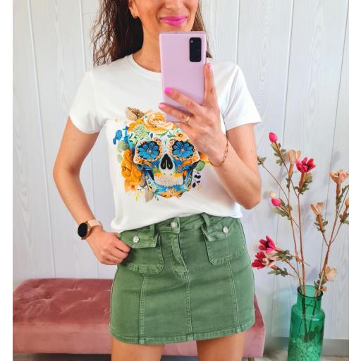 Camiseta Blanca Calavera Flores Amarillas [3]