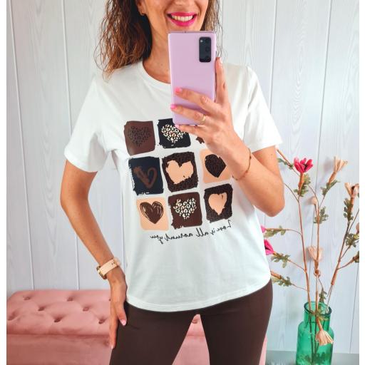 Camiseta Blanca Corazones Print [1]