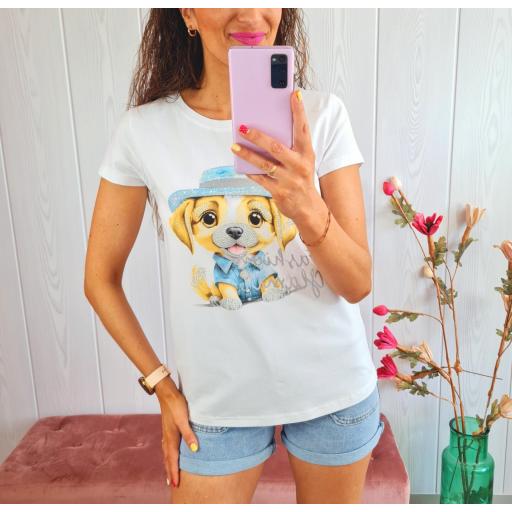 Camiseta Blanca Perrito Azul [1]